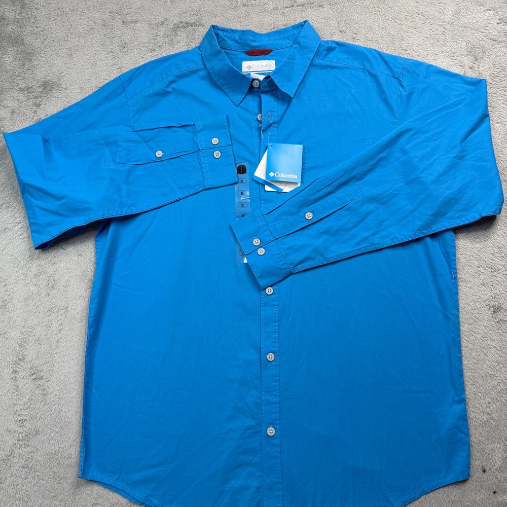 Columbia Mens XL Long Sleeve Button Down Shirt Bright Blue Solid NWT
